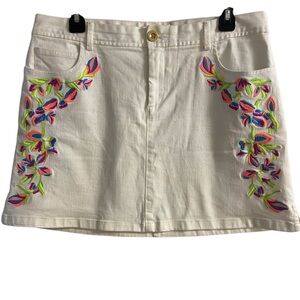 White Embroidered Mini Skirt with Colorful Floral Accents